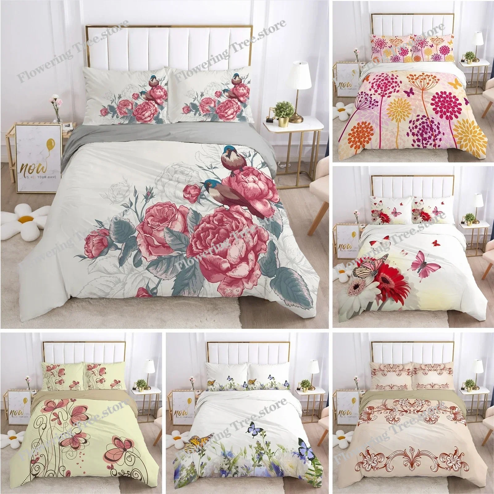 

3D Printed Classic Duvet Cover Sets Flower Butterfly King Queen Full Twin Double Quilt Covers Pillowcases Bedding Set