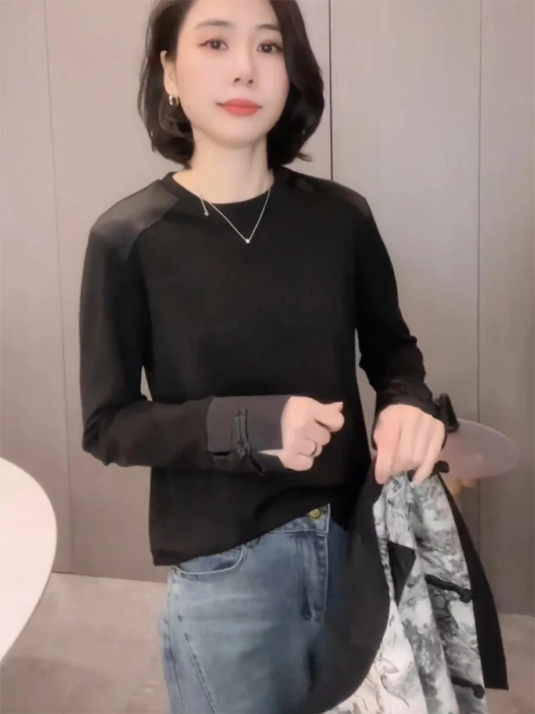 Nueva camiseta china Sle Long Sve blanca para mujer, diseño de primavera 2025, Sense Splicing, ropa interior, Base irt, botón superior redondo...