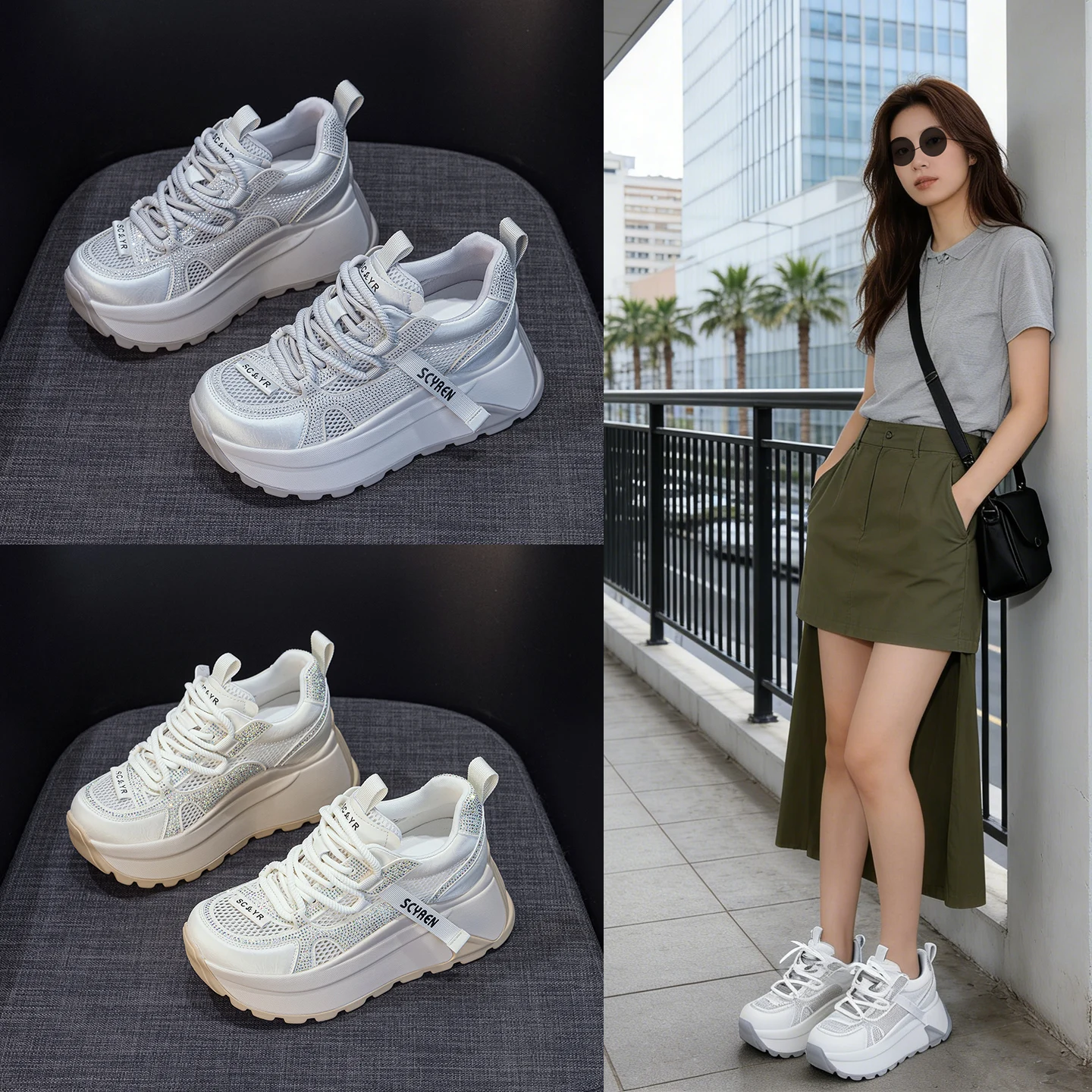 

2026 Women's Thick Bottomed Casual Shoes Fashionable Increase Height Interior Design Spring Popular Cross Strap Wave Pattern
