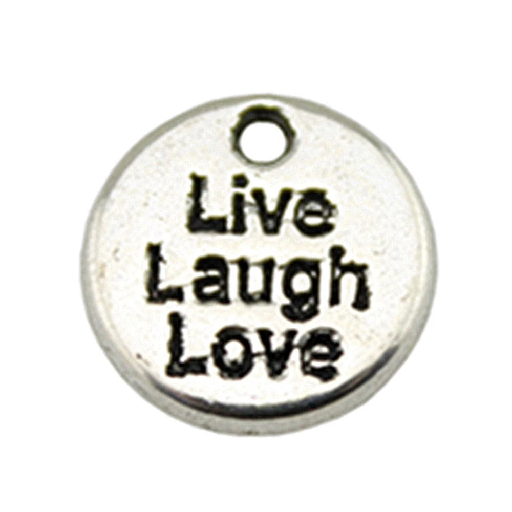 20pcs/lot 12x12mm Live Laugh Love Charms For Jewelry Making Antique Silver Color 0.47x0.47inch