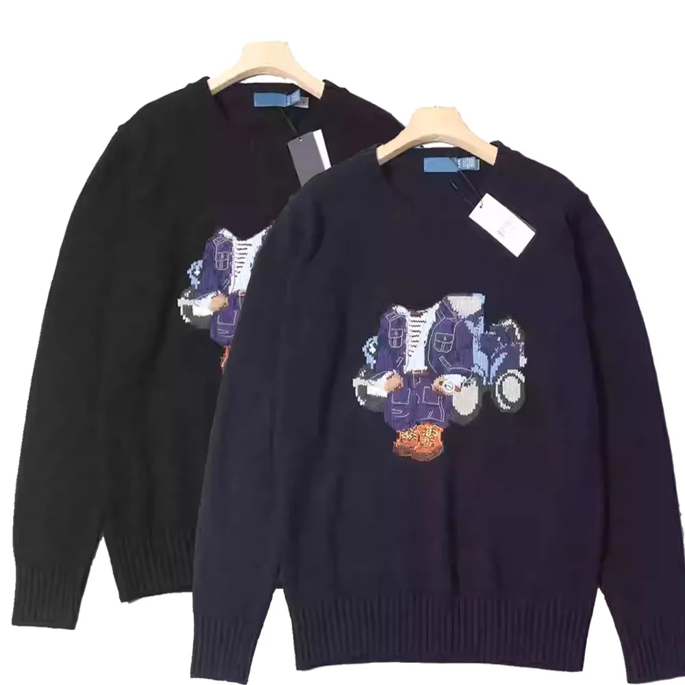 

Autumn Winter Knitted Sweater round Neck Long Sleeve Thick Needle Knitwear Embroidered Knit Top for Men Casual Comfortable