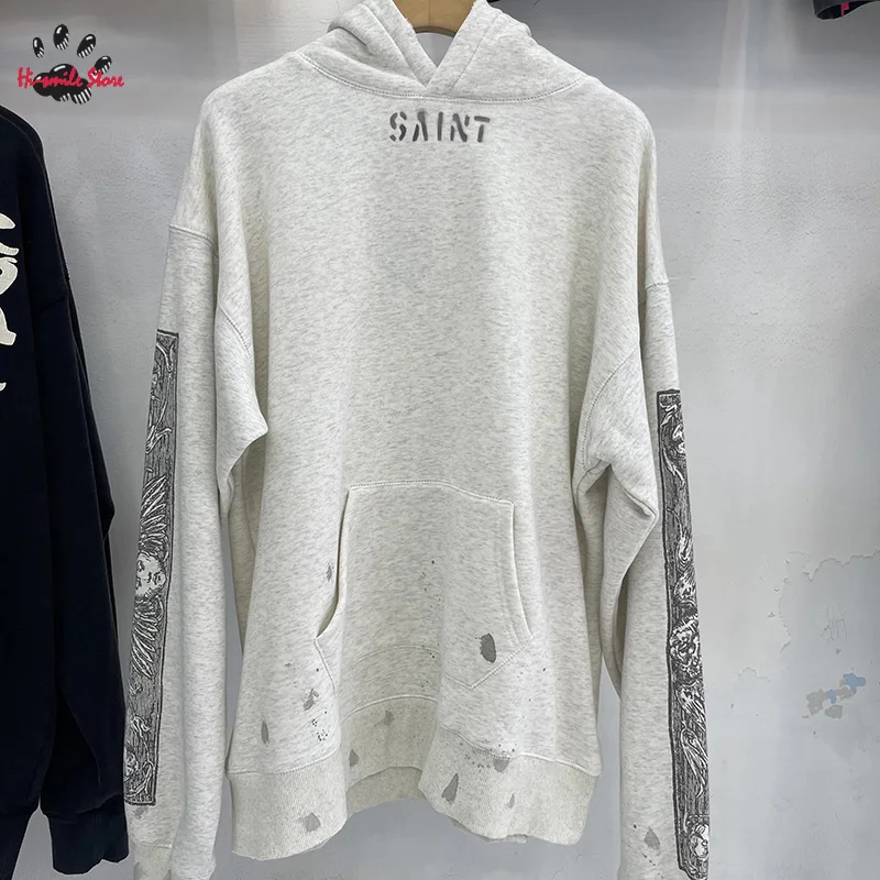 أزياء الشارع الشهير سانت هوديس الرجال امرأة الهيب هوب فضفاض خمر الخريف الشتاء مقنعين البلوفرات بلوزات غسلها التالفة #1