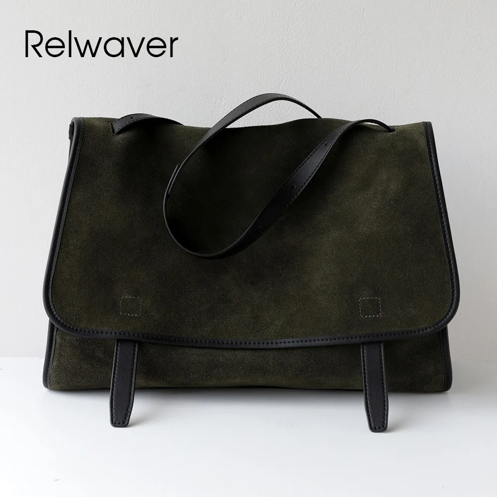 

Relwaver suede messenger bag vintage preppy style student school bag soft big middle roomy shoulder bag 2026 spring crossbody