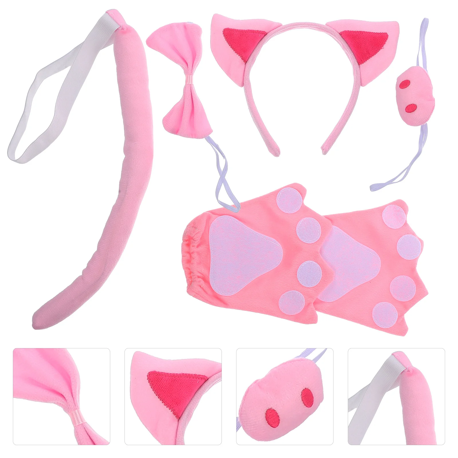 豚の耳カチューシャ、偽の鼻と尻尾付き ピンクの動物コスチュームセット コスプレパーティーアクセサリー 誕生日プレゼント用