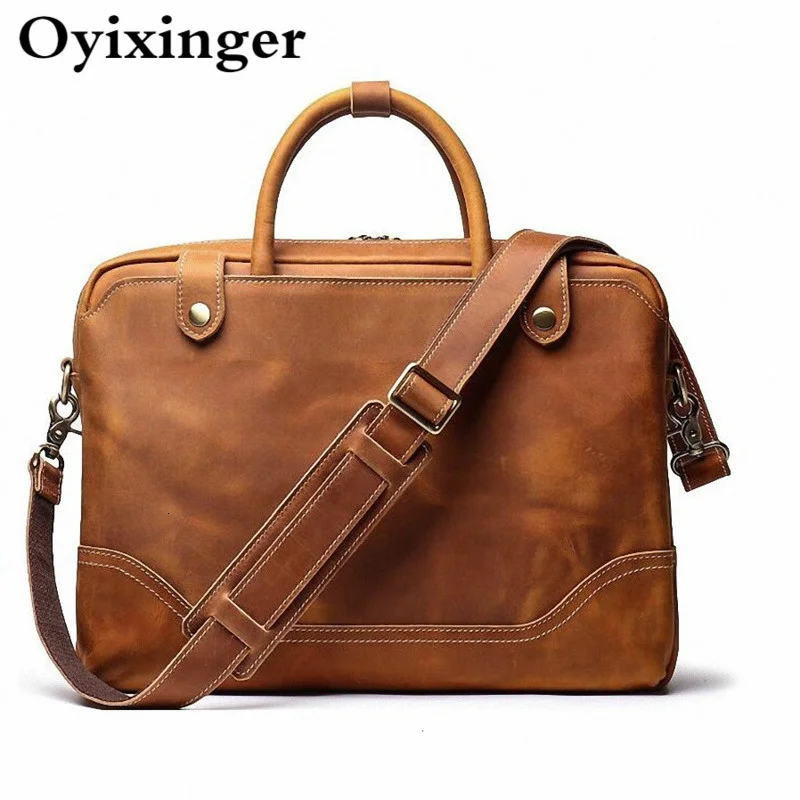 

Genuine Leather Men Laptop Bag 15.6 Inch Computer Handbag For Macbook Pro HP DELL Men Laptops Luxury Handbags Man Notebook Bags