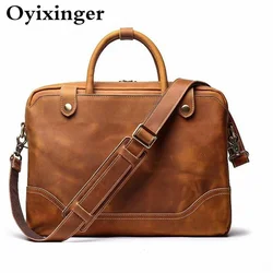 Genuine Leather Men Laptop Bag 15.6 Inch Computer Handbag For Macbook Pro HP DELL Men Laptops Luxury Handbags Man Notebook Bags