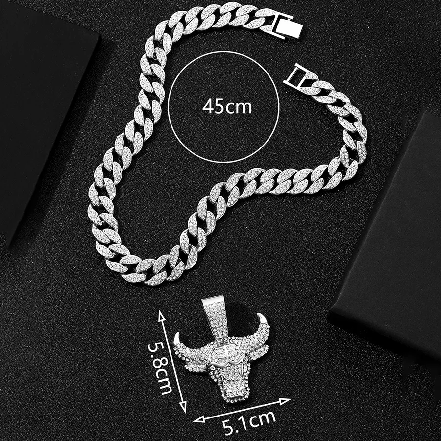 DIY accessories European and American niche personalized animal cow head pendant hip-hop neck rap style 15mm clasp jewelry Cuban