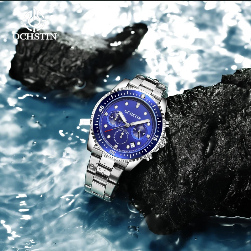OCHSTIN Man Long-lasting Corrosion-resistant Steel Band Premium All-match Nautical Business Watch Multifunctional Quartz Watch