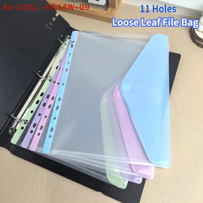 

1PC A4/Long File Bag Loose Leaf Transparent Data Book 11Hole File Organizer Mixed Color Binder Pouch Color Random