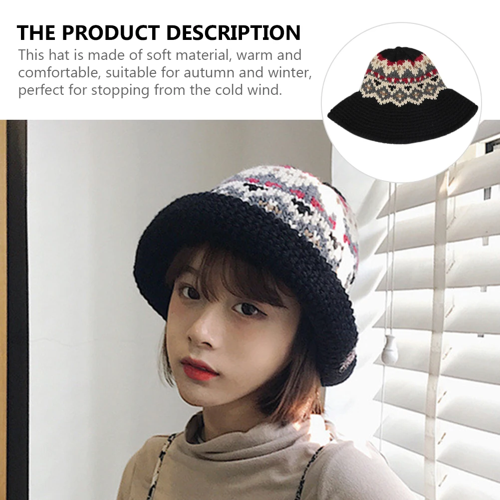 

Wool Cap Hats for Women Woman Woolen Vintage Weave Knitting Yarn Stylish Wearing Knitted Miss Outdoor