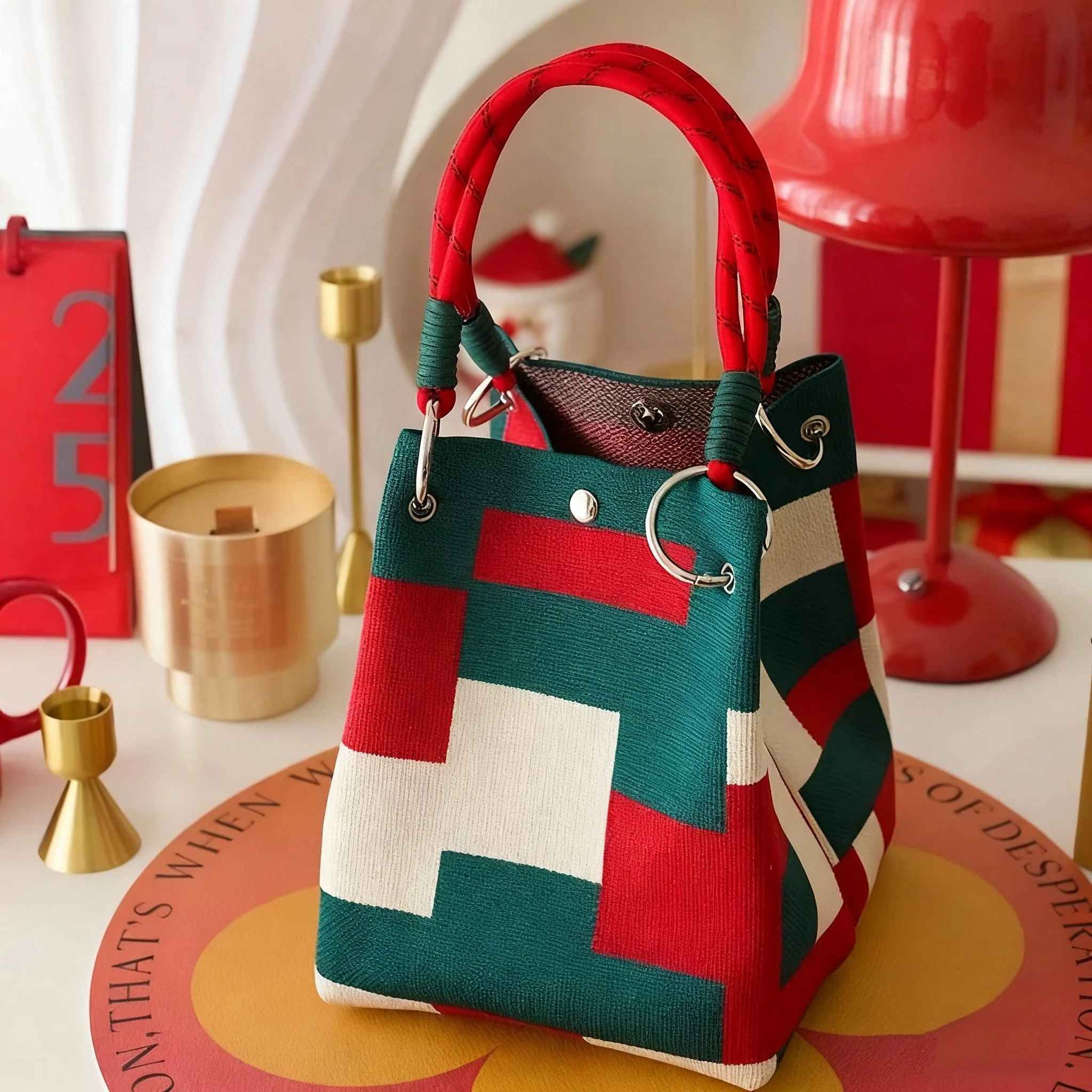 Borsa portaoggetti da donna vintage in maglia floreale, leggera, con cinghie regolabili e anelli in metallo, chiusura a scatto per viaggi casual