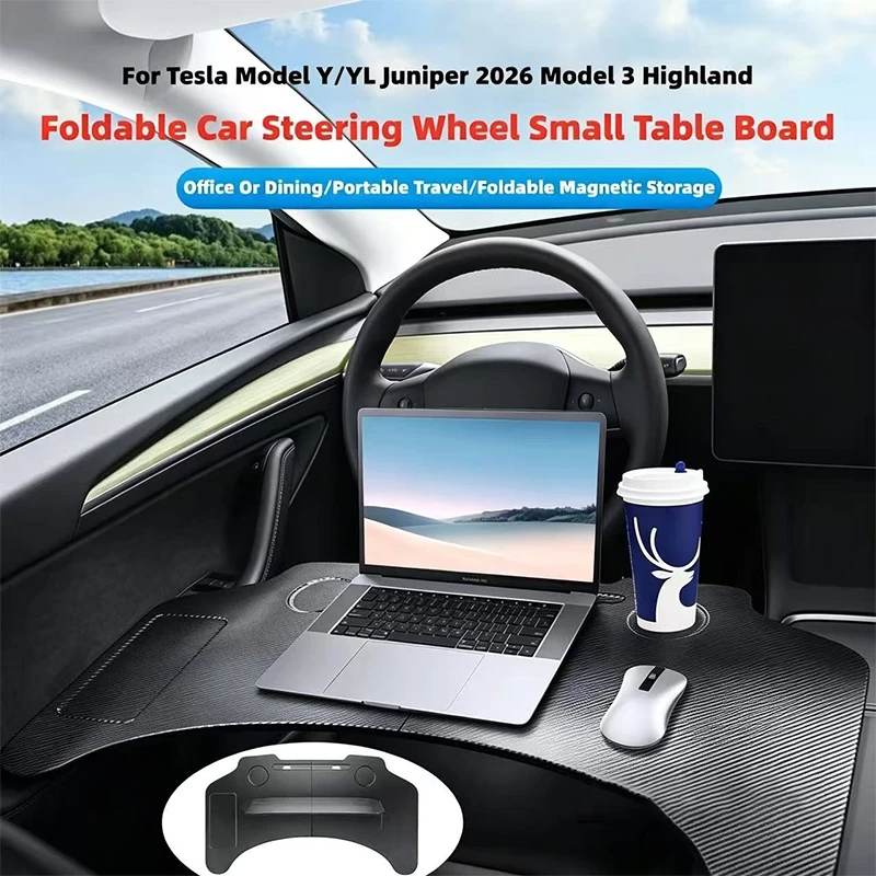 

Table Desk For Tesla Model 3 Y YL Juniper 2025+ Car Steering Wheel Laptop Tray Food Desk Portable Foldable Office Table Bracket