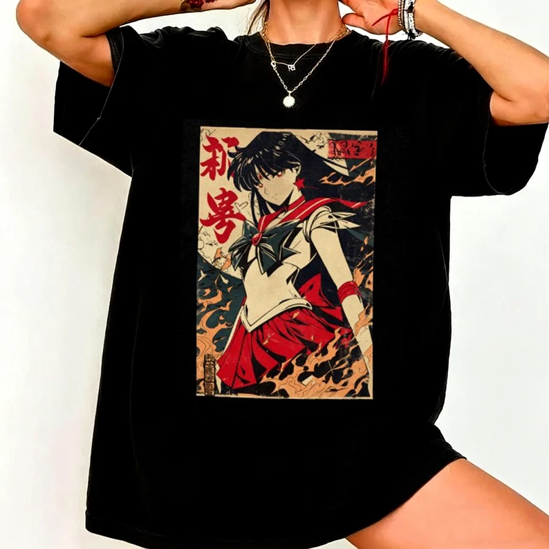 Sailor Moon Retro 90s Anime Graphic T Shirt Summer Cotton Men Women Tee Streetwear Casual Trend Short Sleeve Couple Hip Hop Top