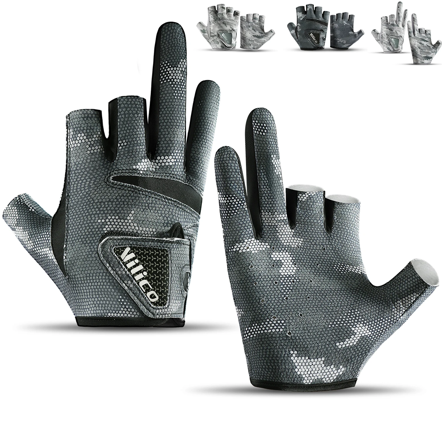 Angelhandschuhe für Herren, Sommer, Angeln, Road Sub, Sonnenschutz und rutschfeste Eisseide, atmungsaktive, dünne Handschuhe mit drei Fingern