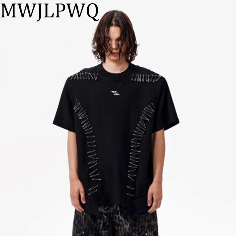 

MWJLPWQ футболки с короткими рукавами и нишевым дизайном, High Street, лето 2022, деконструкция, наплечники, повседневные топы 010473