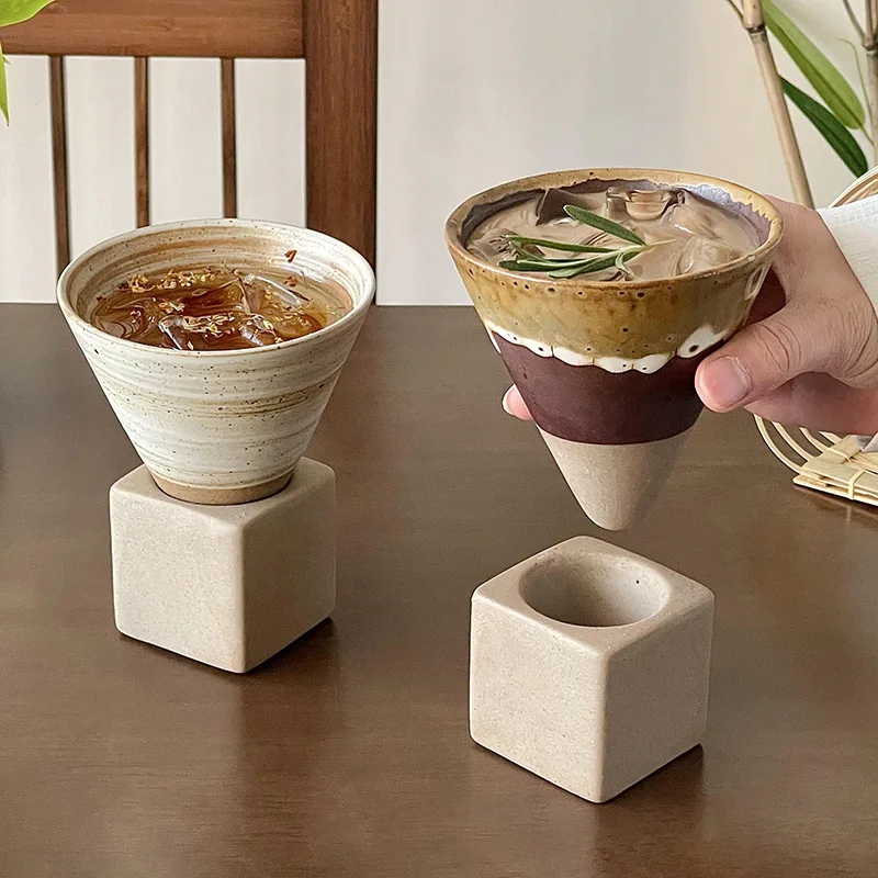 

New Creativity Vintage Coffee Cup Handmade Ceramic Cups Funnel Shaped Coarse Ceramic Mug Water Cup Used Cold Brew Cup Tea Cups