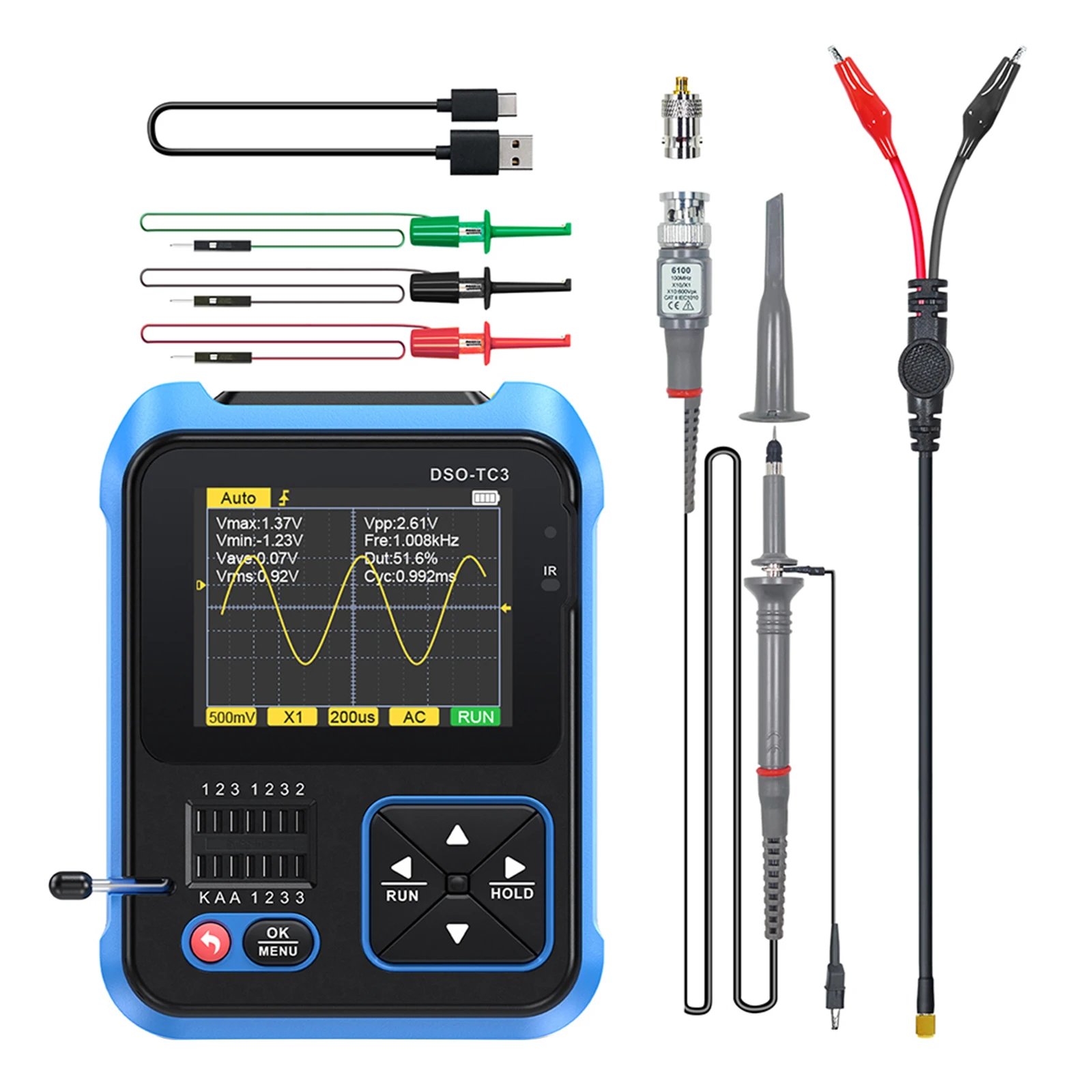 Multifunction Digital Oscilloscope Transistor Tester and Signal Generator with HD Display and Foldable Bracket