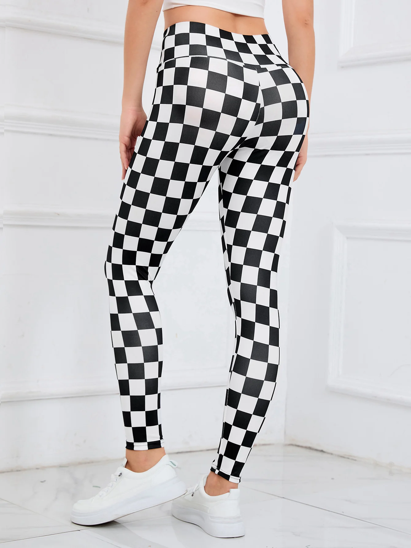 Black White Checkered Leggings Women Yoga Pants High Waist Booty Lifting Leggings Pants  Clothing Fitness Wear Purchasing Agent