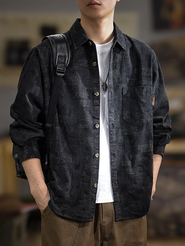 

2025 New Autumn High ade Bla Long Sve Men's Casual irt American Sle Spring Autumn Trendy Men's Casual Coat Jaet