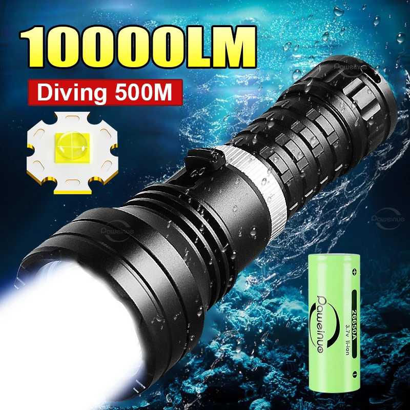 Most Powerful Diving Flashlight High Power LED Flashlight Underwater Dive Torch Waterproof IPX8 Scuba Diving Flashlight Fishing