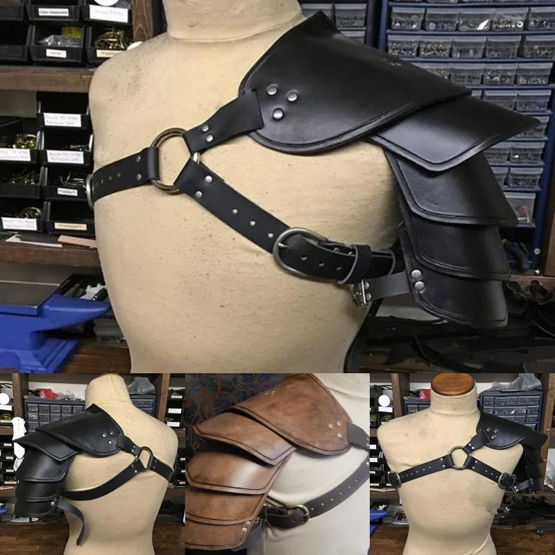 NEW Medieval Costume Pauldrons Single shoulder armor Steampunk PU Leather armour Pauldrons Gladiator Men Cosplay Halloween Props