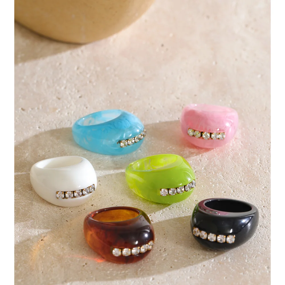 Yhpup Size 7 Multi Color Acrylic Resin Zircon Chunky Ring for Women Autumn Winter Style Personalized 2026 Jewelry