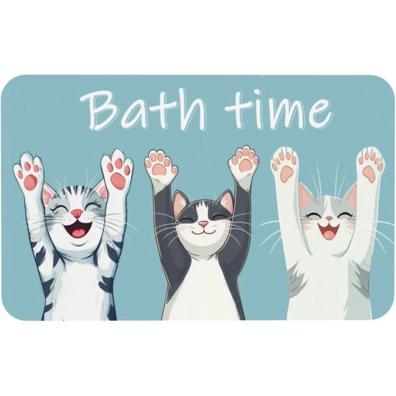 

Cute Funny Cat Bath Rug, Quick Drying Absorbent Non Slip Rubber Mat for Bathroom Shower Tub Sink