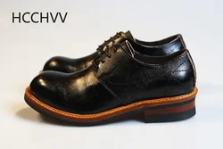 Youth Wild England Wind Low To Help Black Leather Round Head Retro Casual Tooling Derby Shoes Men Tide Summer