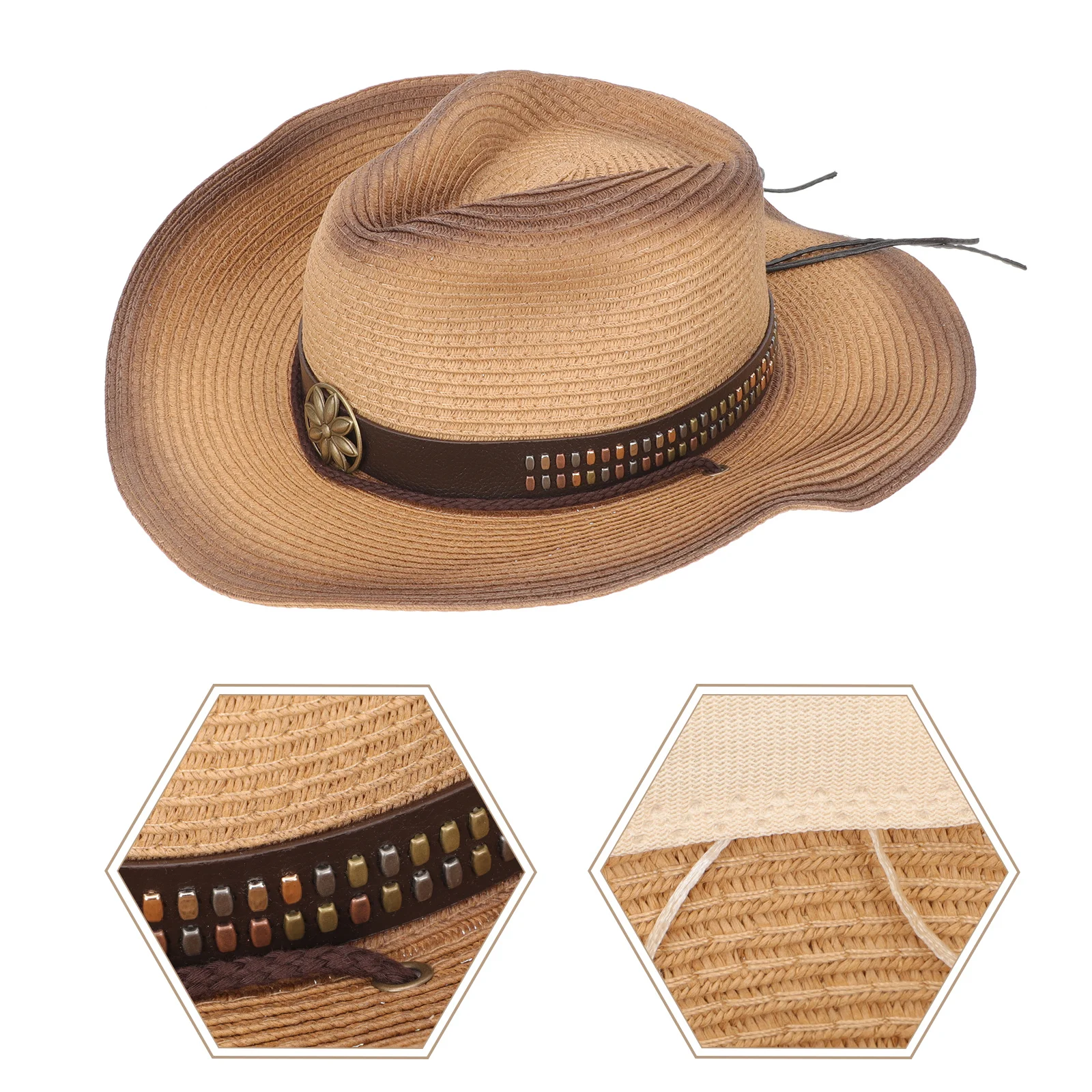 Cappello da cowboy da donna alla moda in paglia a tesa larga Protezione solare estiva Cappello da viaggio da donna Cappelli Fedora occidentali Cappelli da cowgirl da donna