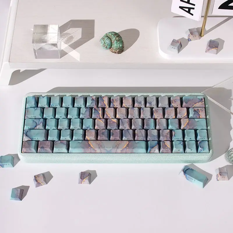 

Black/green/pink marble side-through 131-key mechanical keyboard keycap PBT five-sided sublimation cherry original height