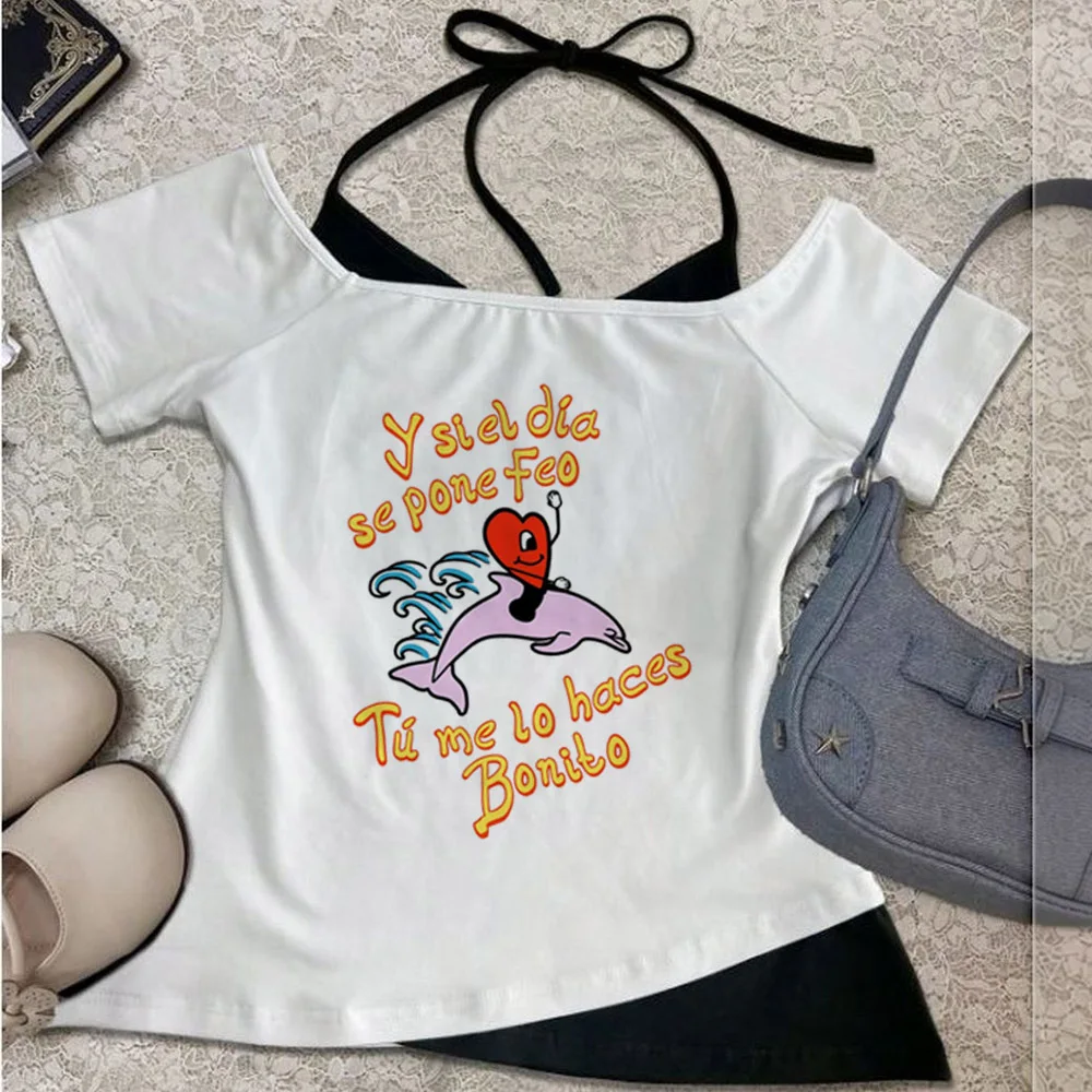 Bad Bunny cropped top ladies clearance sales emo anime 2000s t shirt streetwear gothic japan view 4