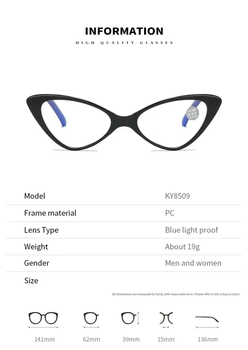 Modische Presbyopie-Brille gegen blaues Licht, klassische Retro-Katzenaugen-Lesebrille, Presbyopie-Brille für Herren und Damen – Detail 8