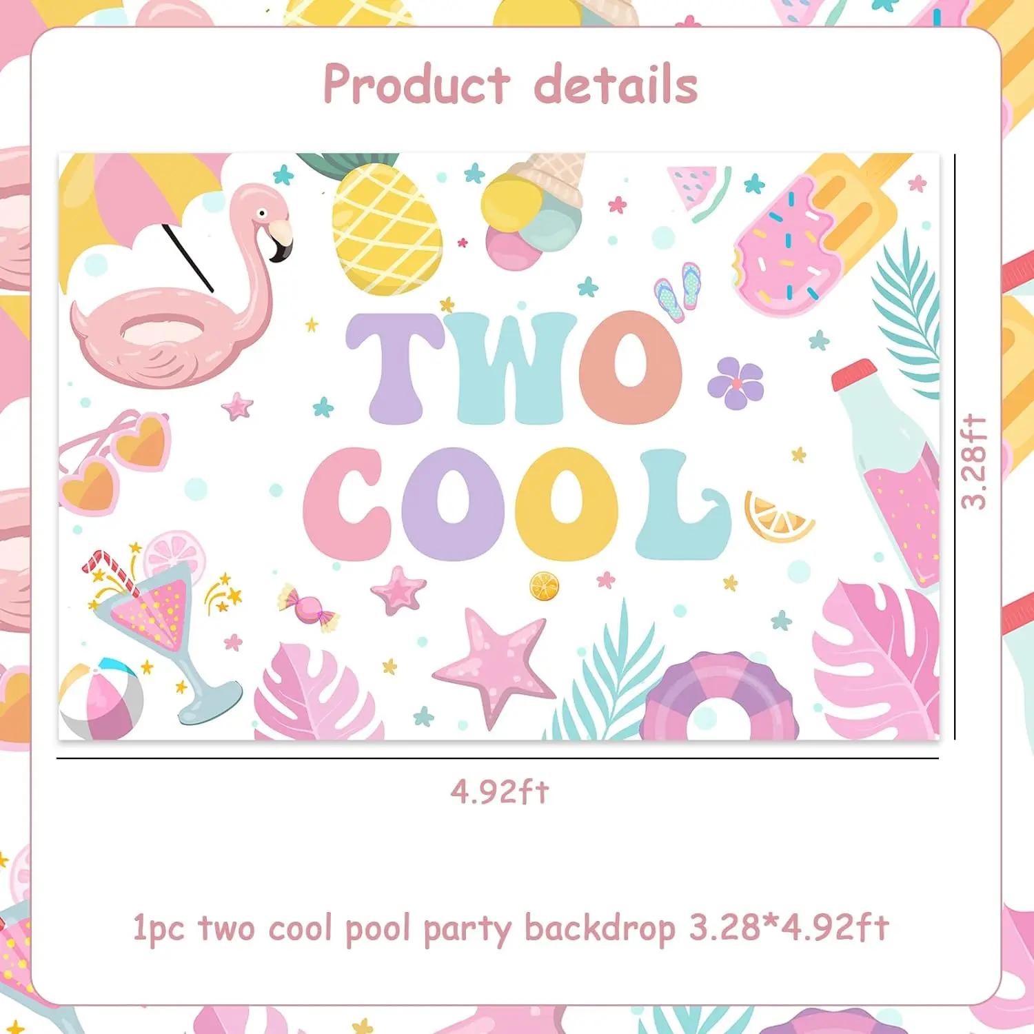 SurSURPRISE-Cool Pool Birthday Party Decorations for Girls, Summer Backdrop, Beach Swimming Pool, 2nd Birthday Party Supplies