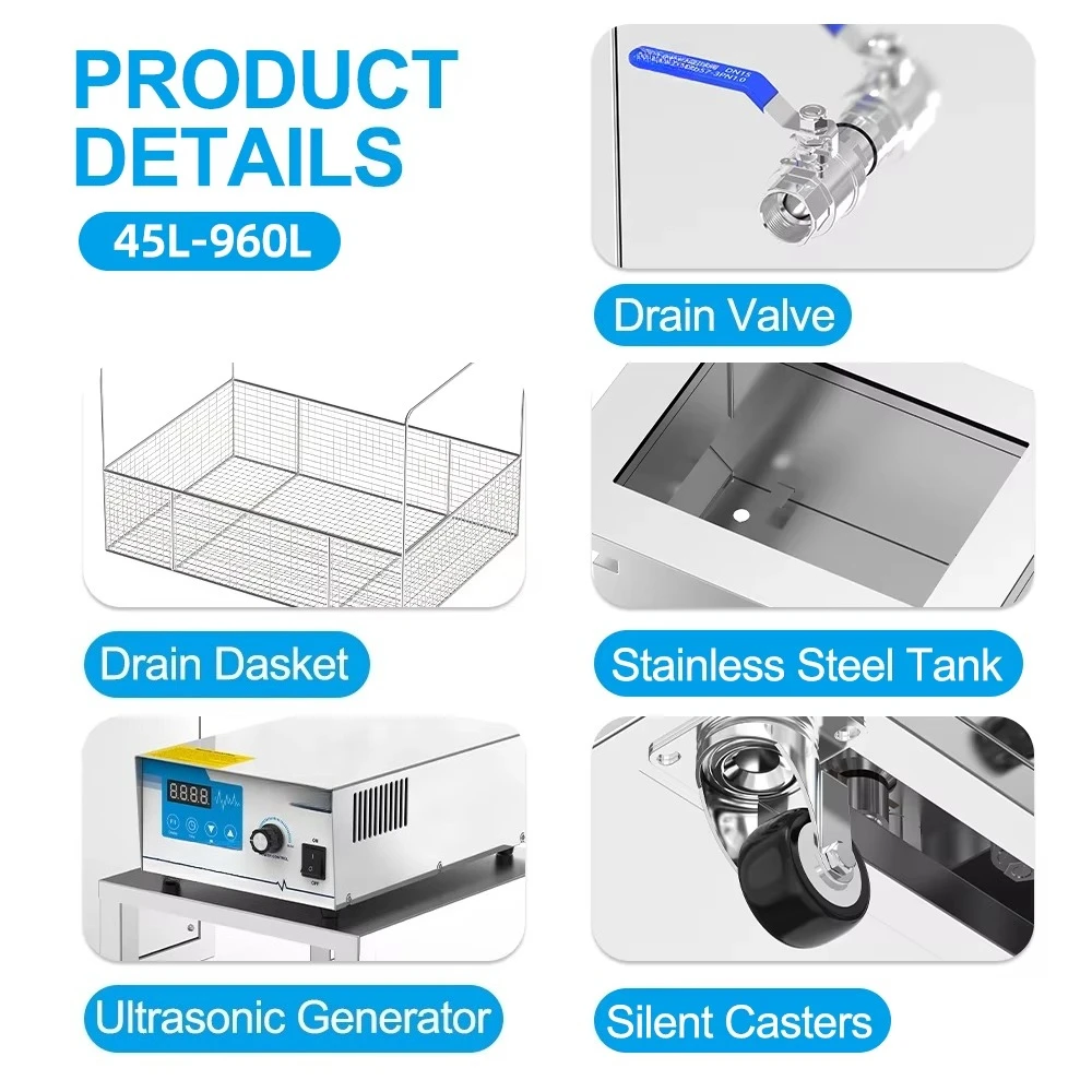 1500W Ultrasonic Washer 96L Immersion Tank Stainless Steel  Parts Bullet Hardware Tube Ultrasonic Cleaner with Digital Heater