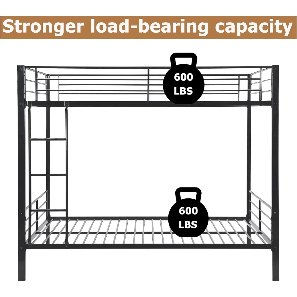 أحدث ترقية وأقوى سرير كوين بطابقين للبالغين، سرير معدني عالي التحمل بحجم كوين مع سلم وطول كامل #5