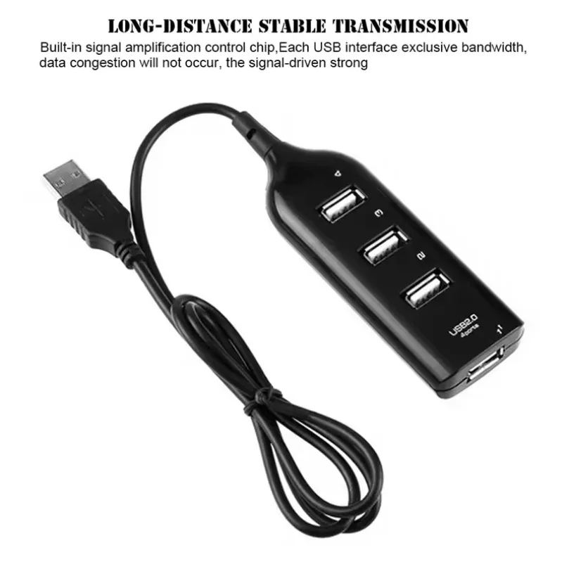 2025 Hub USB de alta velocidad 4 puertos USB 2,0 con Cable Mini USB divisor Hub utiliza adaptador de corriente enchufe múltiple para PC portátil Notebook