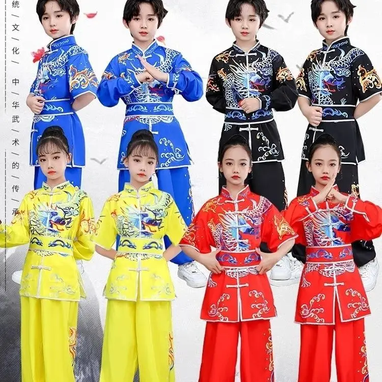 مجموعة فنون الدفاع عن النفس الصينية التقليدية تاي تشي وشو الكونغ فو لعام 2024 بدلة أداء عتيقة بدلة الكونغ فو المطبوعة على شكل تنين #6