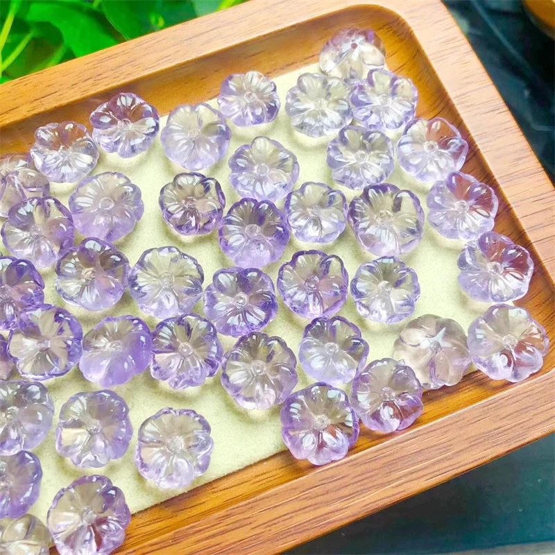 

10pcs Natural Amethyst Small Flower Pendant Crystal Carved Figurine Fashion Jewelry Gift Women DIY Accessories Gift 12-15mm