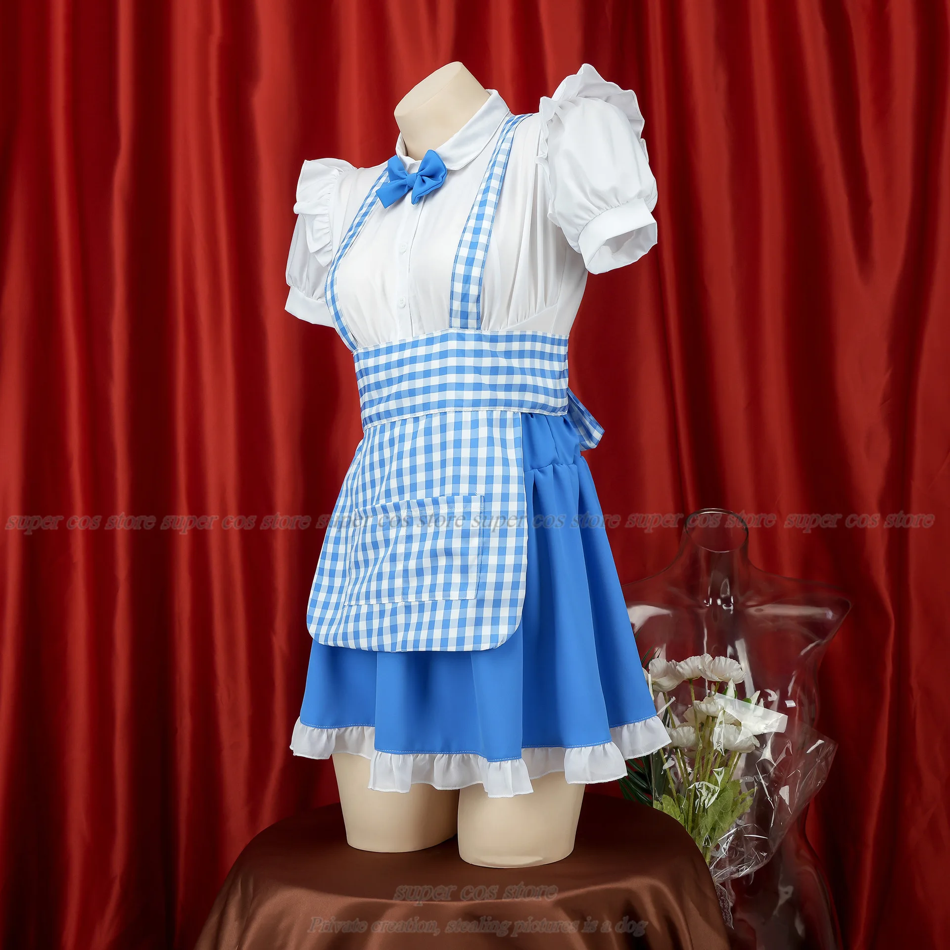 Girls Woman Amine Cosplay Costume Waitress Maid Party Stage Costumes Alice in Wonderland Blue Light Tone Lolita Maid Costume