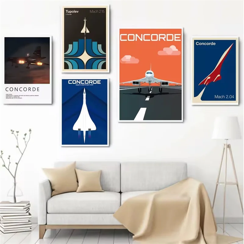 الحديثة الحد الأدنى كونكورد طائرة الملصقات عالية السرعة الطيران يطبع طائرة المدنية حائط لوح رسم صور ديكور غرفة المنزل