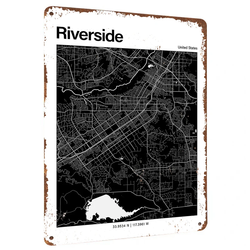 Riverside California EE. UU. Mapa de la ciudad Arte de pared de metal Decoración moderna para el hogar Póster urbano minimalista