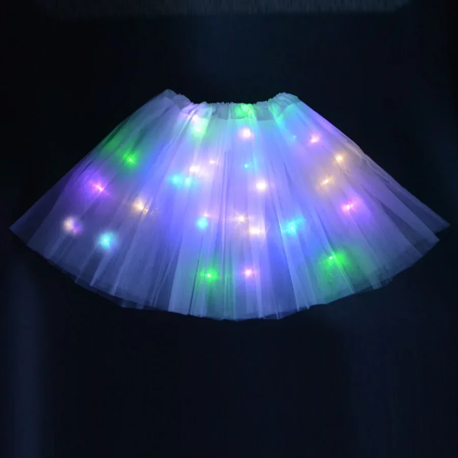 Tutu lumineux étoile néon pour femmes et adolescents, jupe LED, tulle de ballet, lueur de danse, fête d\'anniversaire, Halloween, festival de