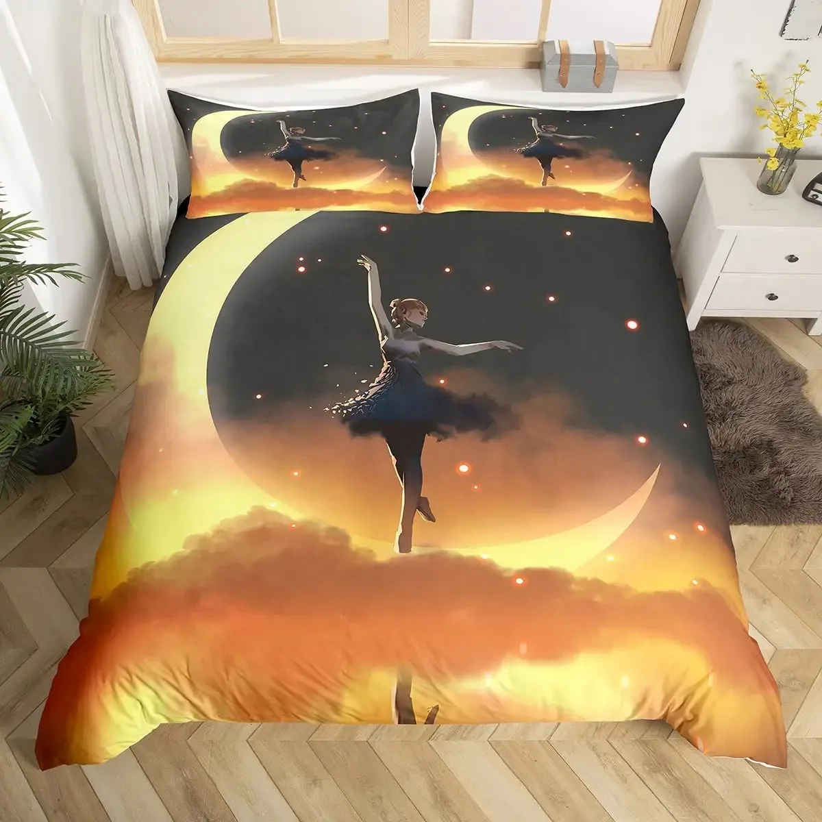 Ballet Bedding Set Swan Lake Dance Comforter Cover for Kids Child Boys Girls,Ballerinas Closeup Duvet Cover Dancing Quilt Cover