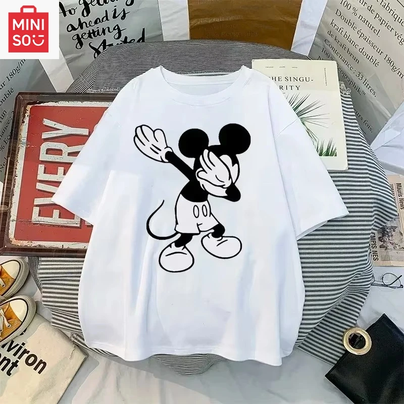 

Cute Minnie Mickey Mouse Printed T Shirt Summer Women Casual Short Sleeve Streetwear Tshirts Harajuku Clothing T-shirt Tops
