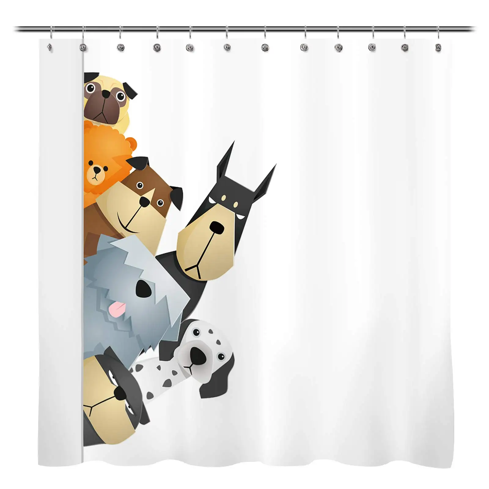 Cats and Dogs Shower Curtain Raining Cartoon Corgi Cute Animal Hilarious Pet Playing Water Polyester Waterproof Bathroom Curtain