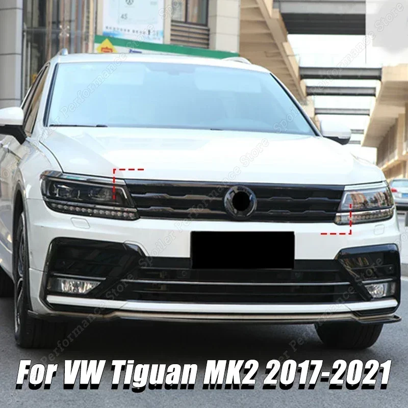 For VW Tiguan MK2 2017 2018 2019 2020 2021 Gloss Black ABS Car Front Bumper Mesh Center Grille Grill Moulding Strips Accessories