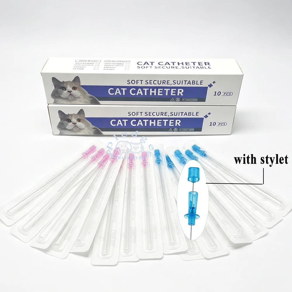 6/10 unidades Catéteres urinarios intravenosos para gatos con orificio de extremo cerrado Lure-lock y estilete para retención de orina y lavado de vejiga