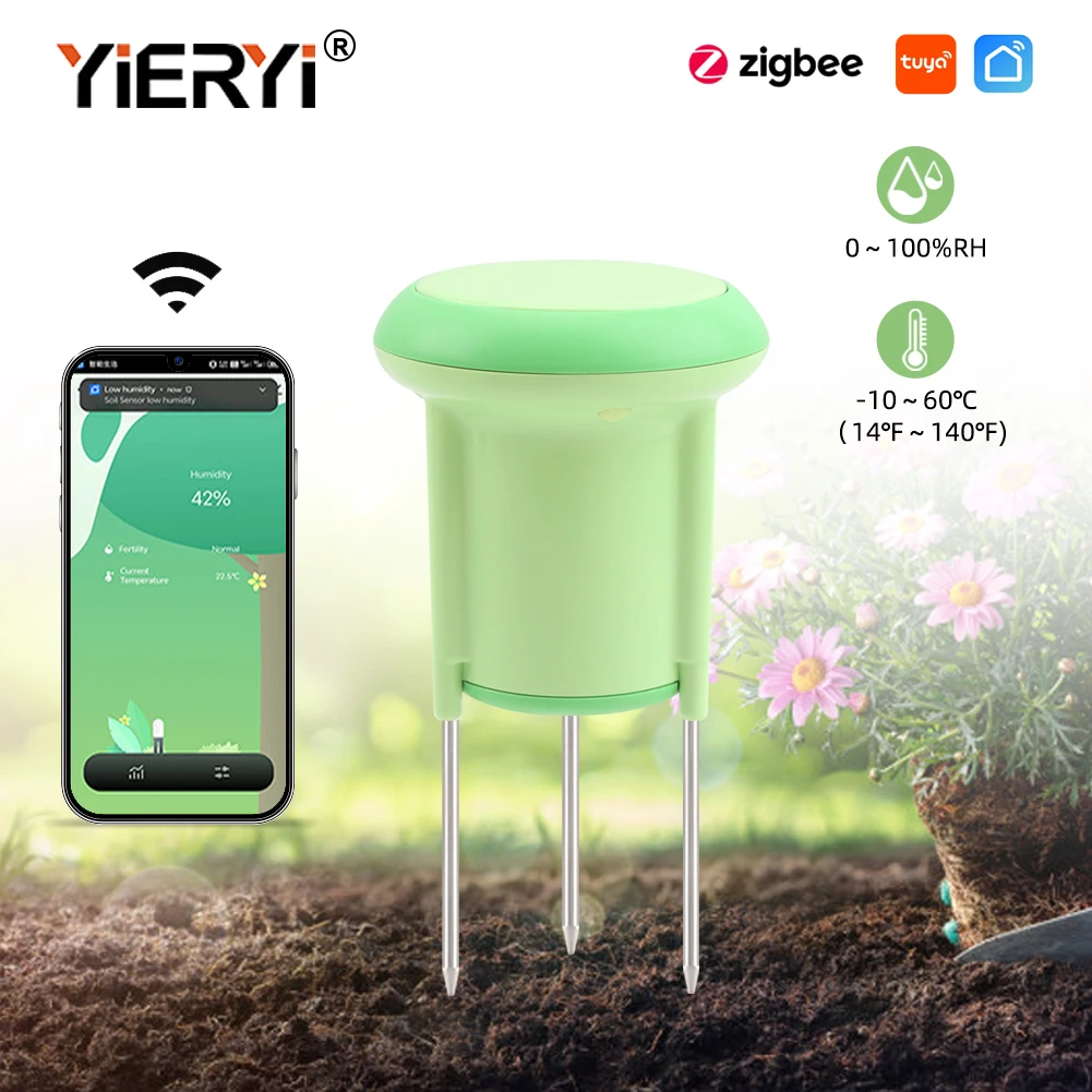 yieryi Smart Zigbee Wireless Soil Meter Temperature and Humidity Monitor Tester Garden Plant Flower Soil Thermohygrometer