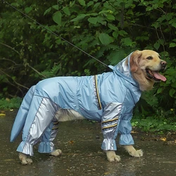 Big Dog Raincoat With Tail Jumpsuit Rain Coat For Golden Retriever Husky Reflective Strips Tow Hole Labrador Waterproof Jacket