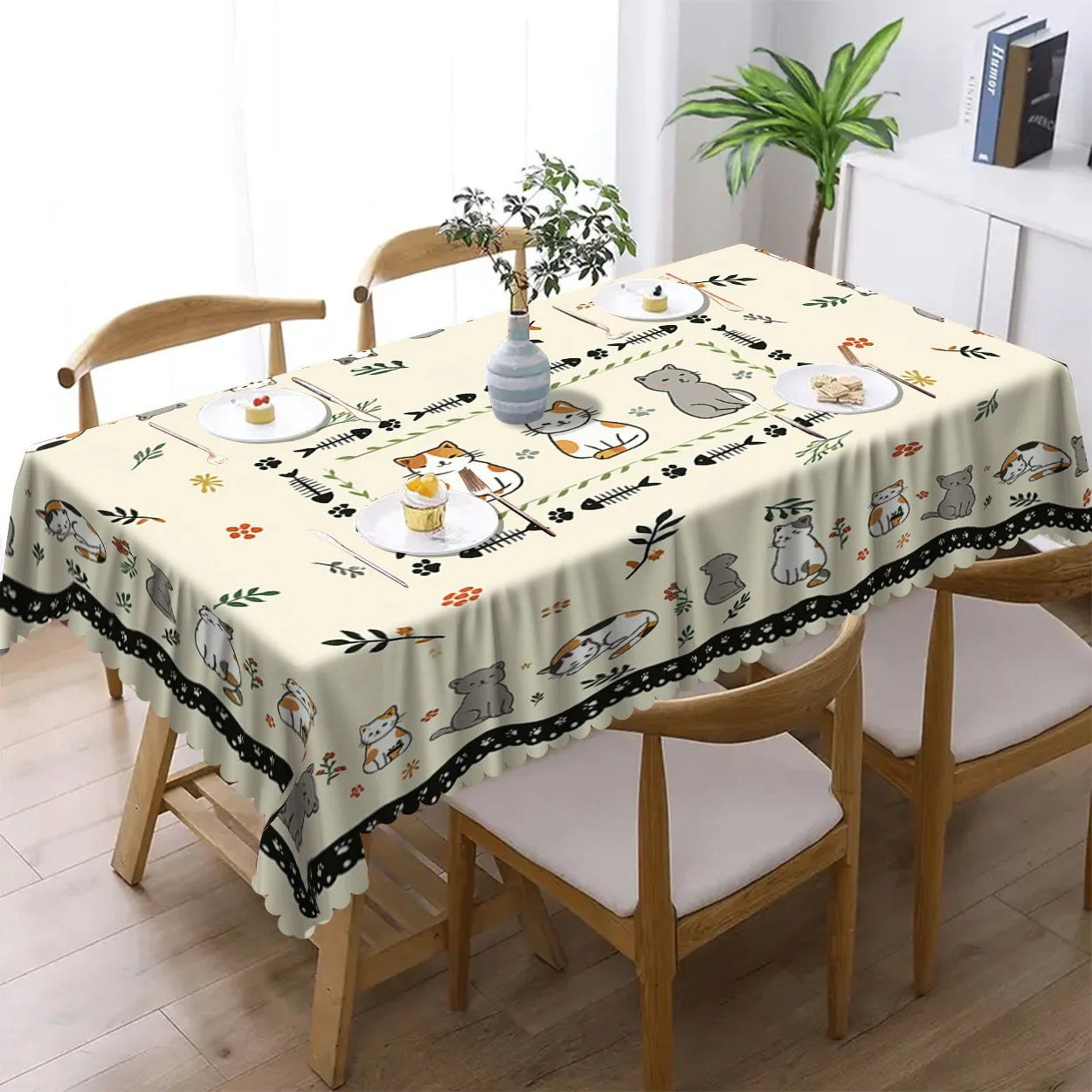 1 unidad de mantel decorativo con diseño de gatito y huellas de patas, ideal para comedor informal y espacios aptos para mascotas